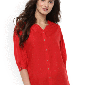 Women Red Solid Shirt Style Top