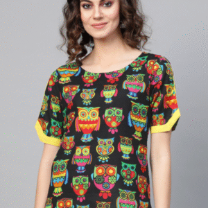 Women Black & Green Printed Top