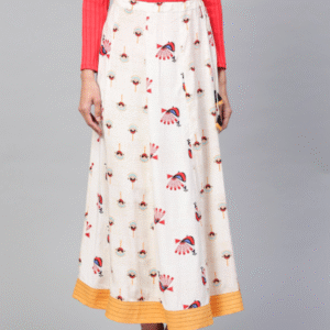 Peacock Inspired Printed Flared Maxi Skirt