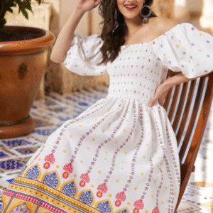 Women Ethnic Print Crepe Fit & Flare Midi Dress