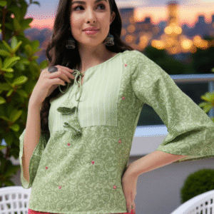 Women Ethnic Print Tie-Up Neck Georgette Top