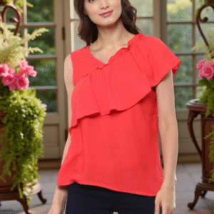 Women One Shoulder Flared Sleeves Top